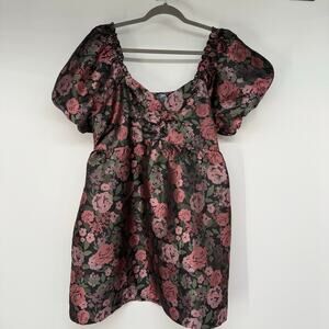 Arula Jacquard Floral Print Puff Sleeve Mini Dress Women's Size B 2X Babydoll